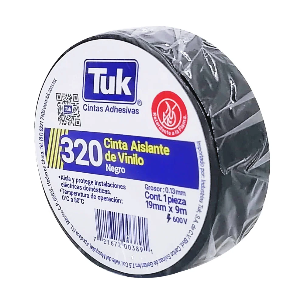 1pza Cinta aislante de vinilo tuk color negro con 9m y 1.9cm de ancho / 320 / 345002