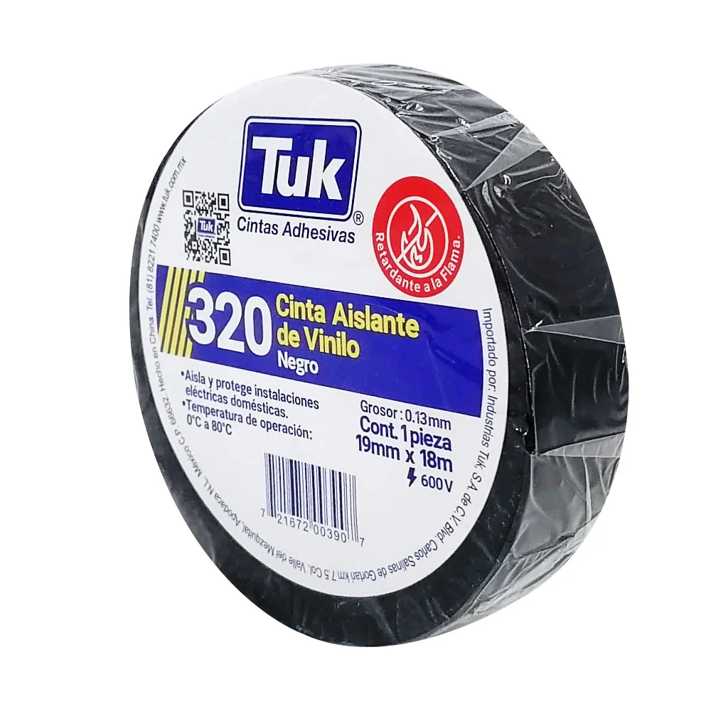 1pza Cinta aislante de vinilo tuk color negro con 18m y 1.9cm de ancho / 320 / 345008