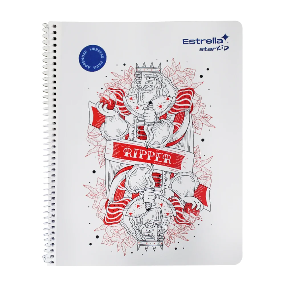 Cuaderno profesional estrella starkid de espiral metálico con 100 hojas papel bond liso blanco con margen para dibujo, variedad de diseños en portada / 004610