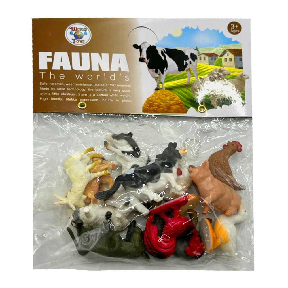 Bolsa / paquete con 12 animales de granja chicos de juguete, variedad de modelos / fauna the worlds / wt1075