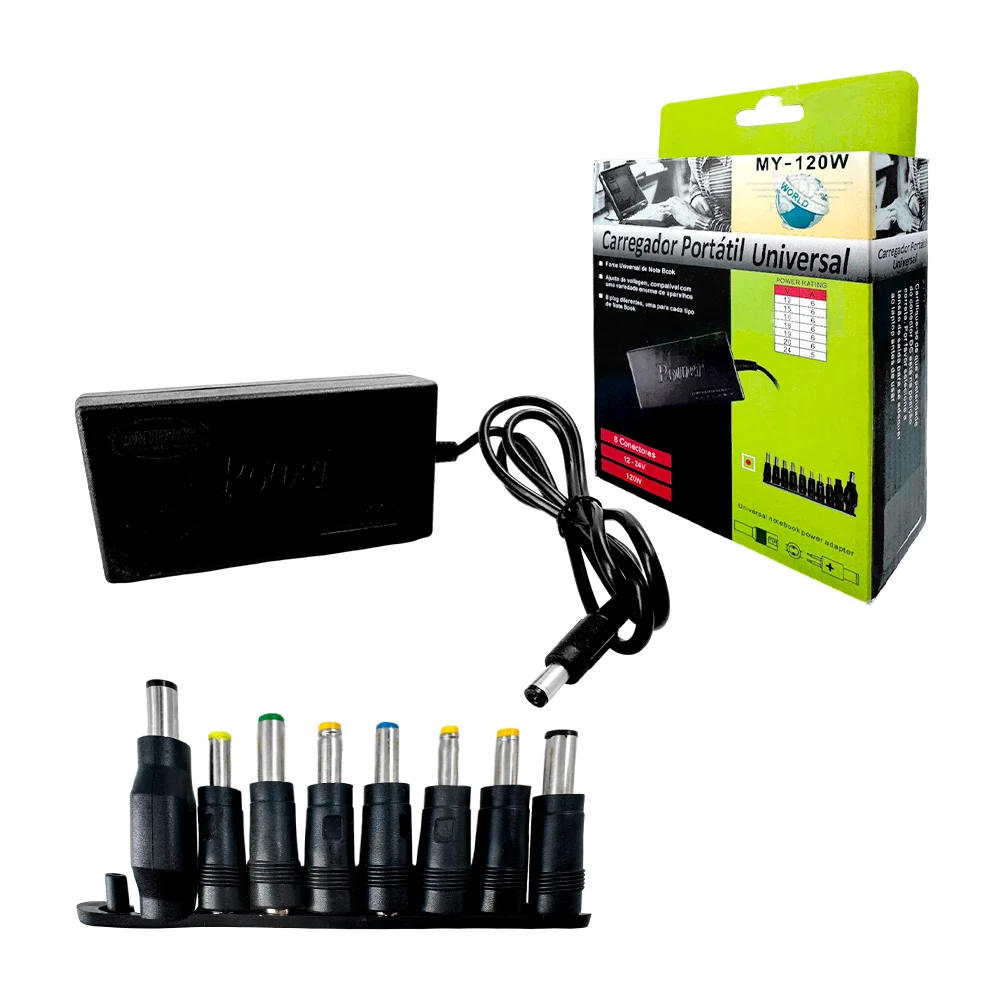 Cargador universal de laptop con 9 puntas intercambiables y regulador de voltaje, variedad de usos / my-120w