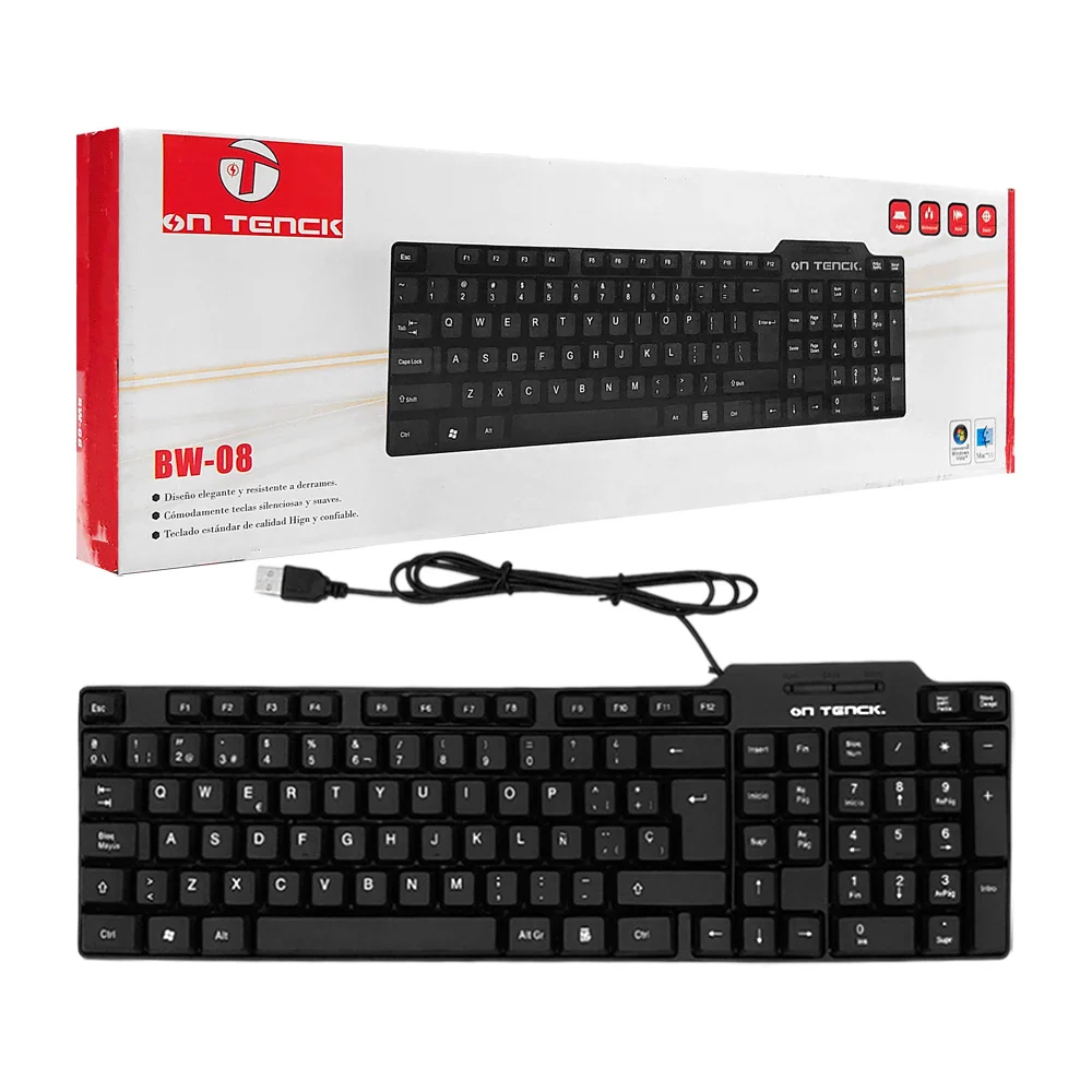 Teclado alámbrico usb on tenck con diseño ergonómico / bw-08