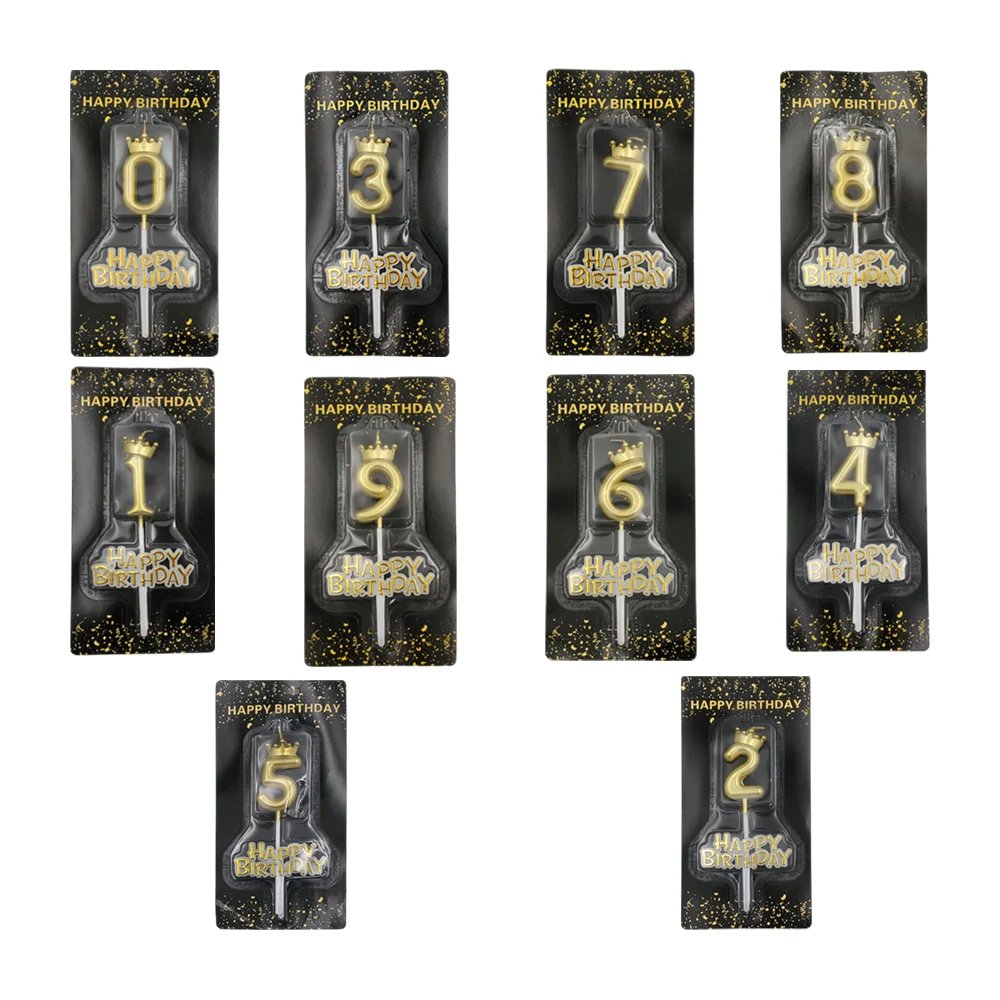1pza blíster con una vela numérica para cumpleaños con decoración de corona y frase de happy birthday en color dorado / vela corona / vela cumpleaños / pt10851