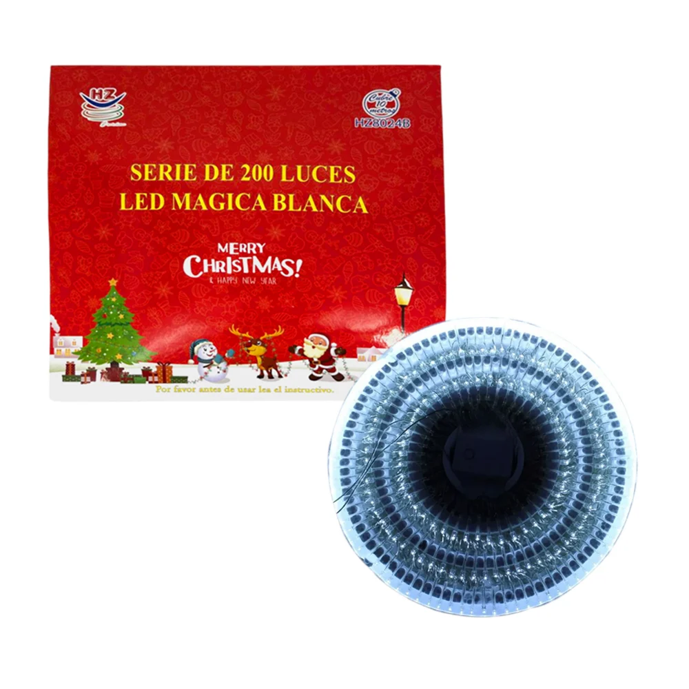 Serie de cable transparente de 10 metros con 200 luces navideñas en color blanca / hz8024b