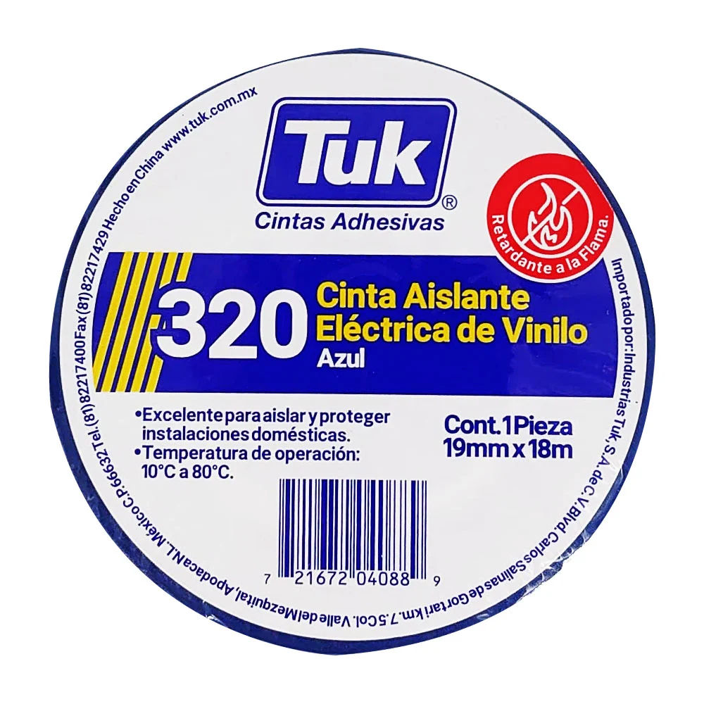 1pza Cinta aislante eléctrica de vinilo tuk color azul con 18m y 1.9cm de ancho / 320 / 345017