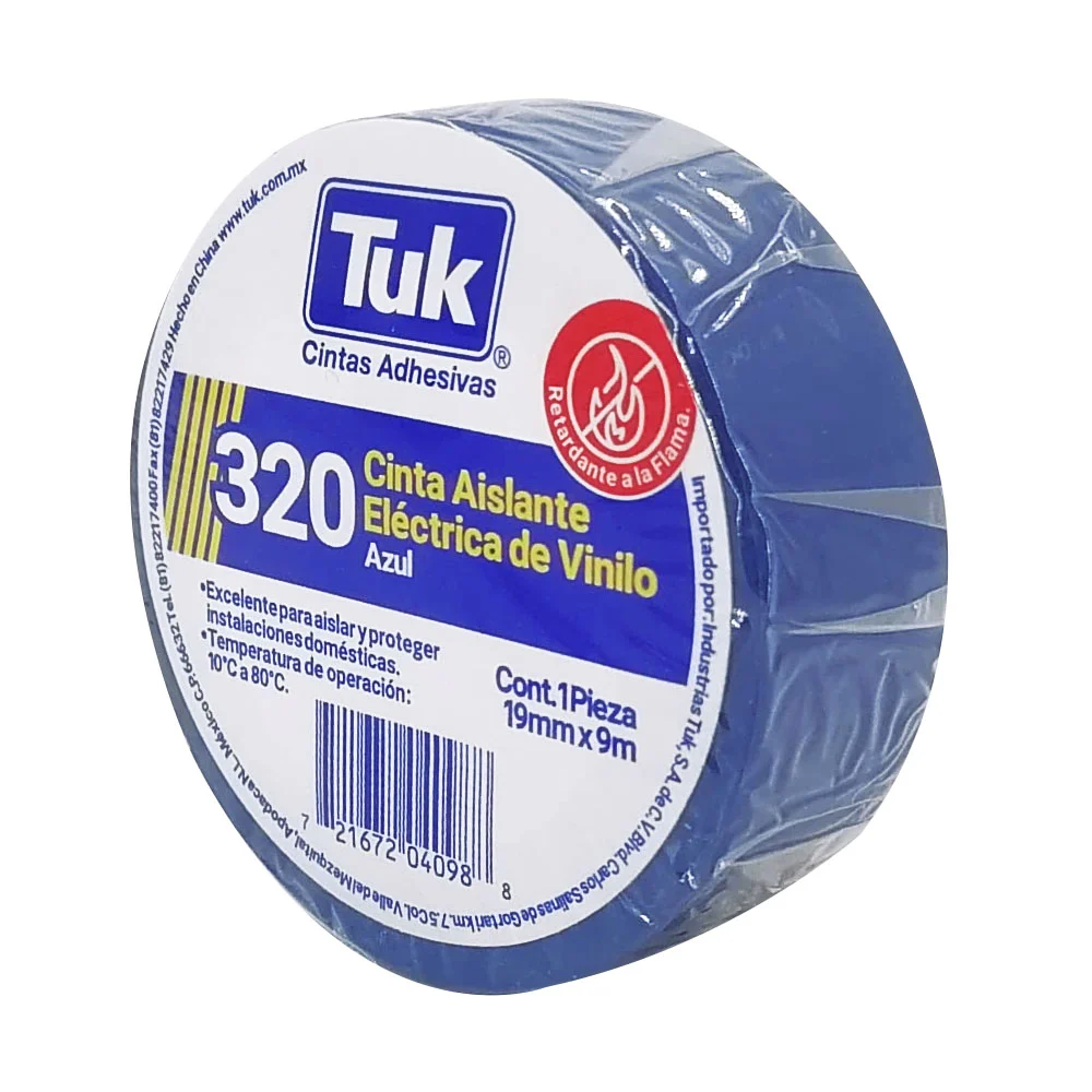 1pza Cinta aislante eléctrica de vinilo tuk color azul con 9m y 1.9cm de ancho / 320 / 345022