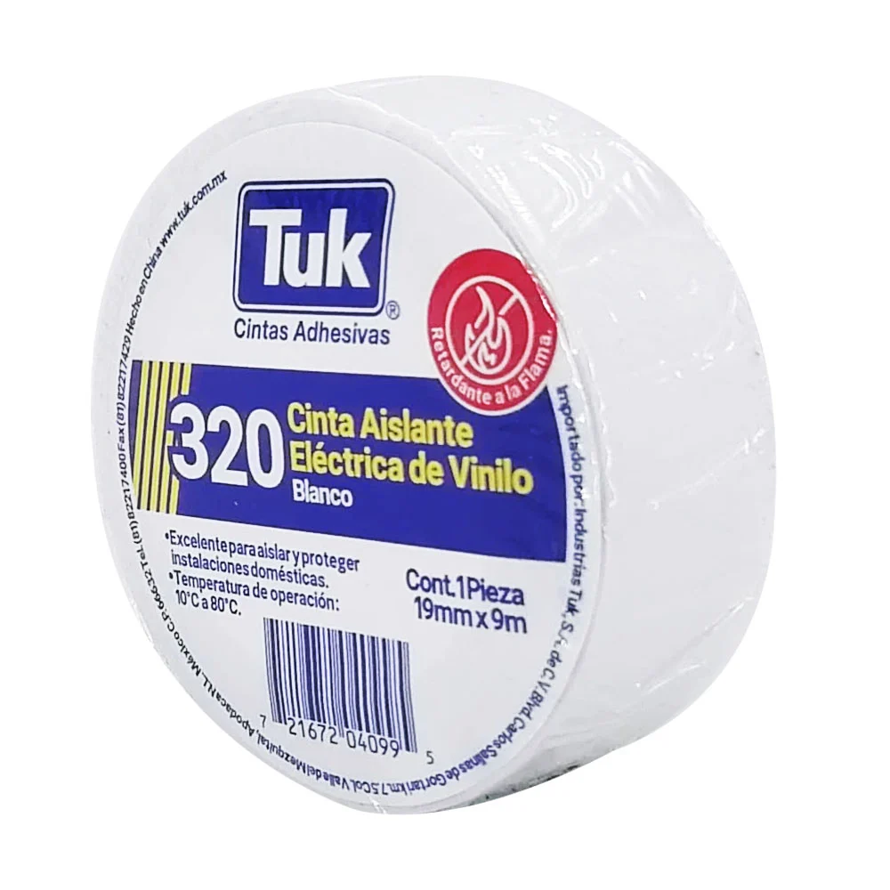 1pza Cinta aislante eléctrica de vinilo tuk color blanca con 9m y 1.9cm de ancho / 320 / 345025