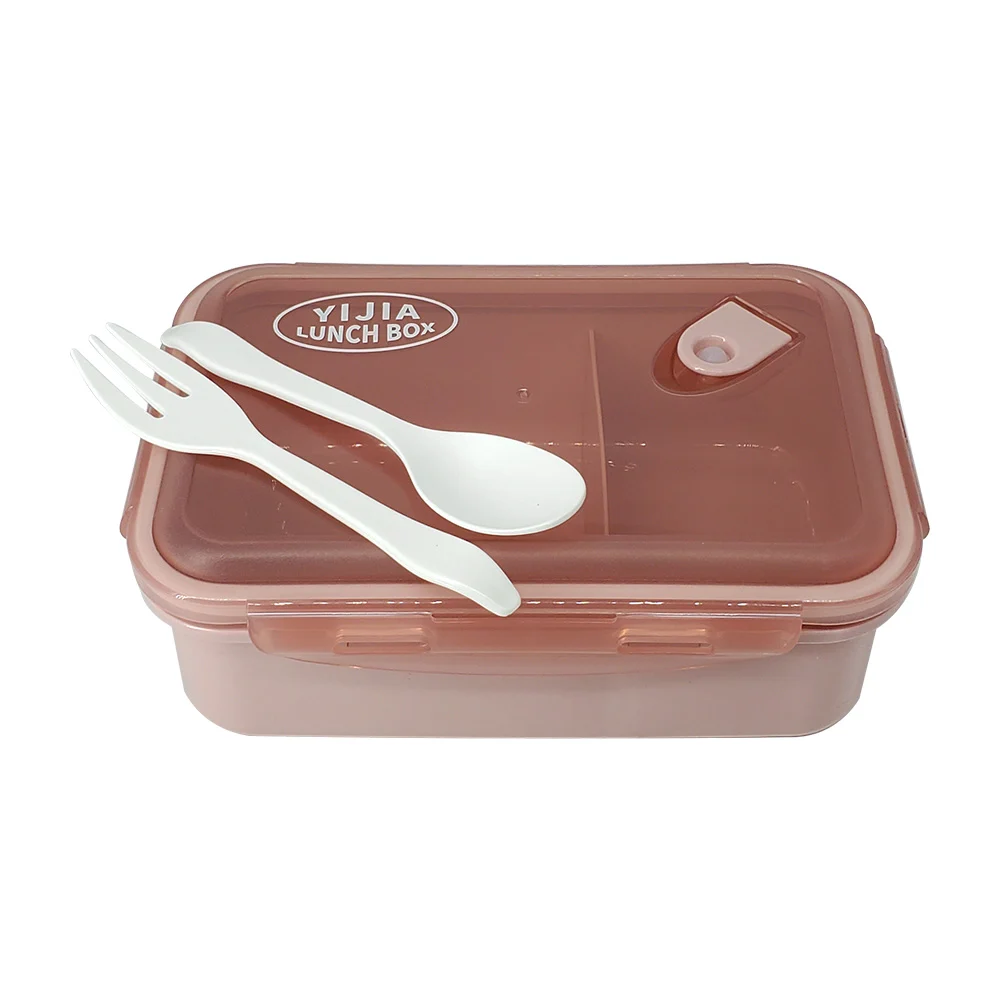 Tupper rectangular con tapa transparente, 2 compartimientos y 2 cubiertos, variedad de colores / yijia lunch box / 0504