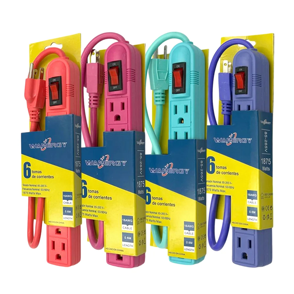 Multicontacto compacto wanergy de 6 tomacorrientes en forma de regleta y 0.6m, variedad de colores / 05121