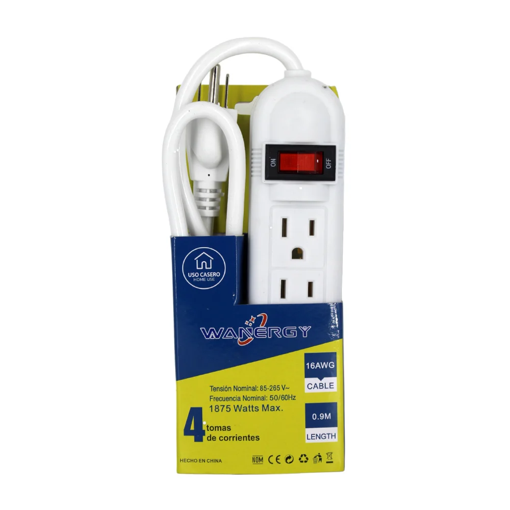 Barra multicontacto wanergy con interruptor apagador y 4 tomacorrientes / 051220