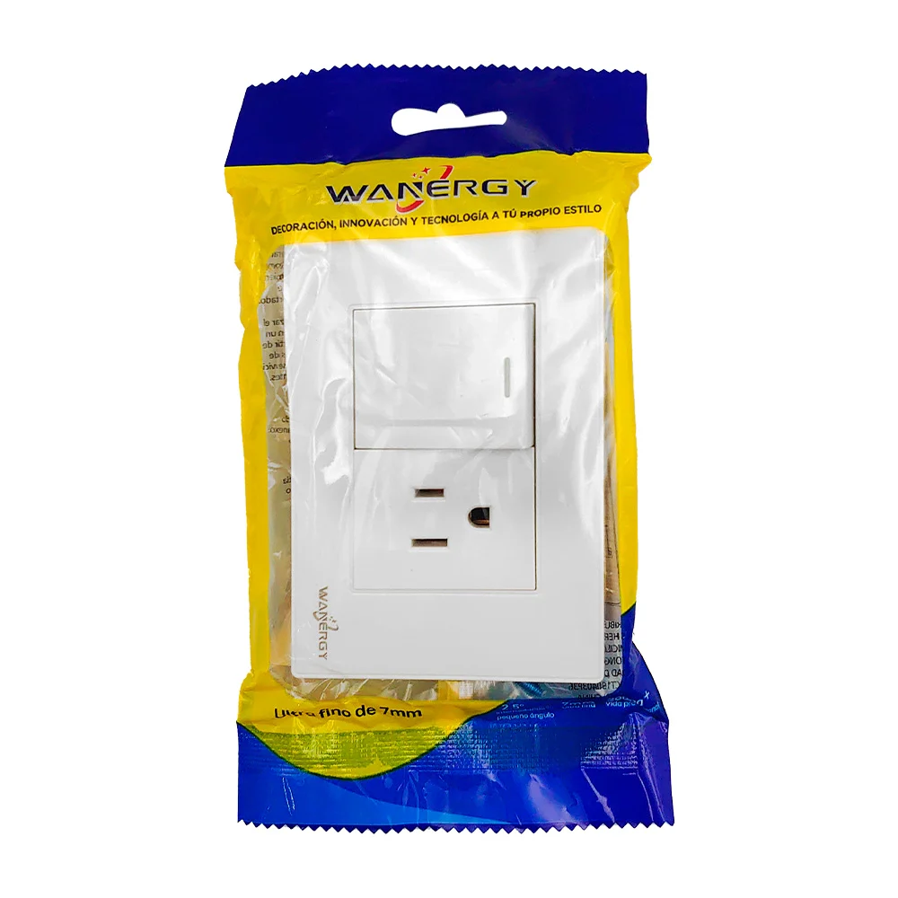 Placa wanergy con 1 apagador y 1 tomacorriente sencillo en módulo blanco / 05206