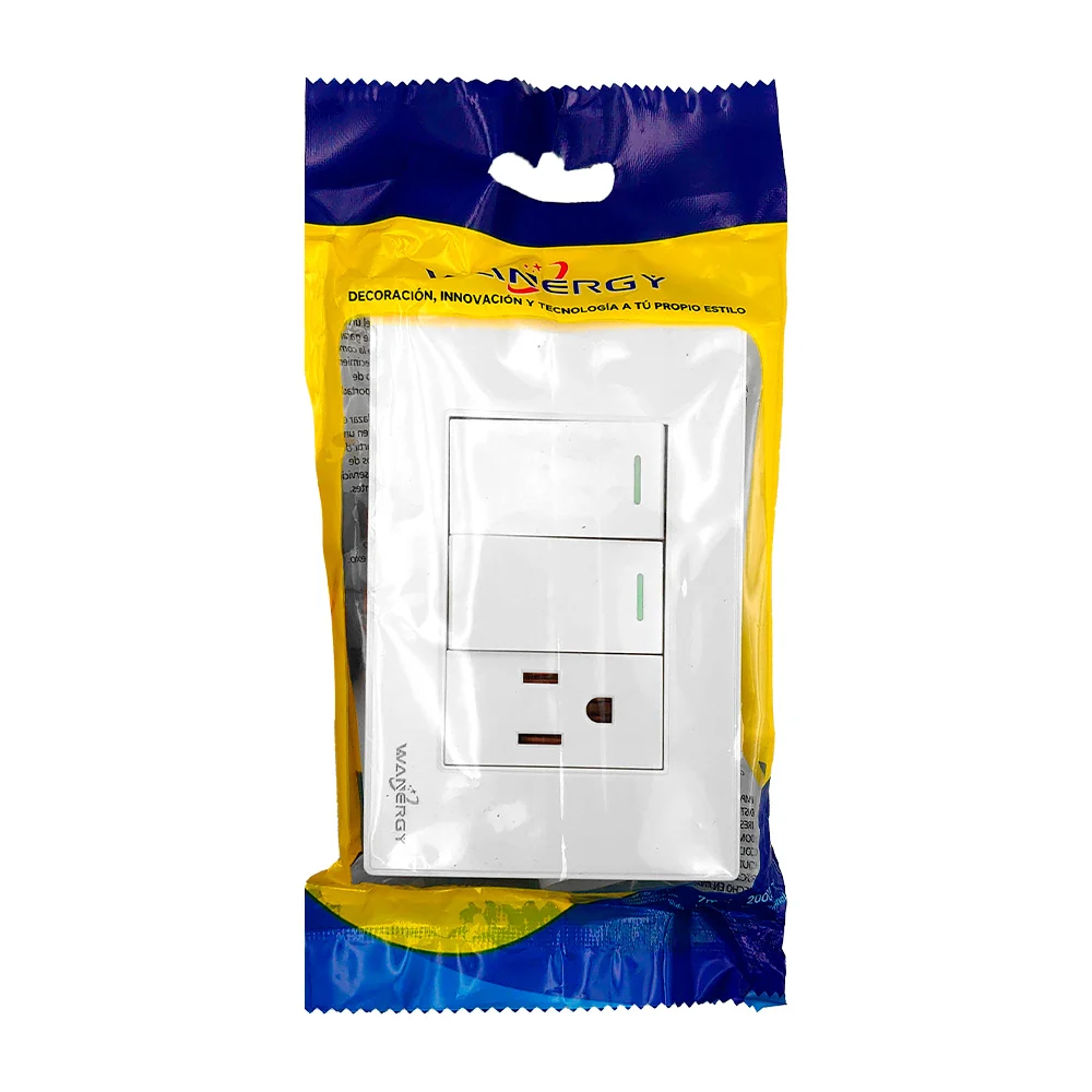 Placa wanergy de 2 apagadores y 1 tomacorriente color blanco / 05207