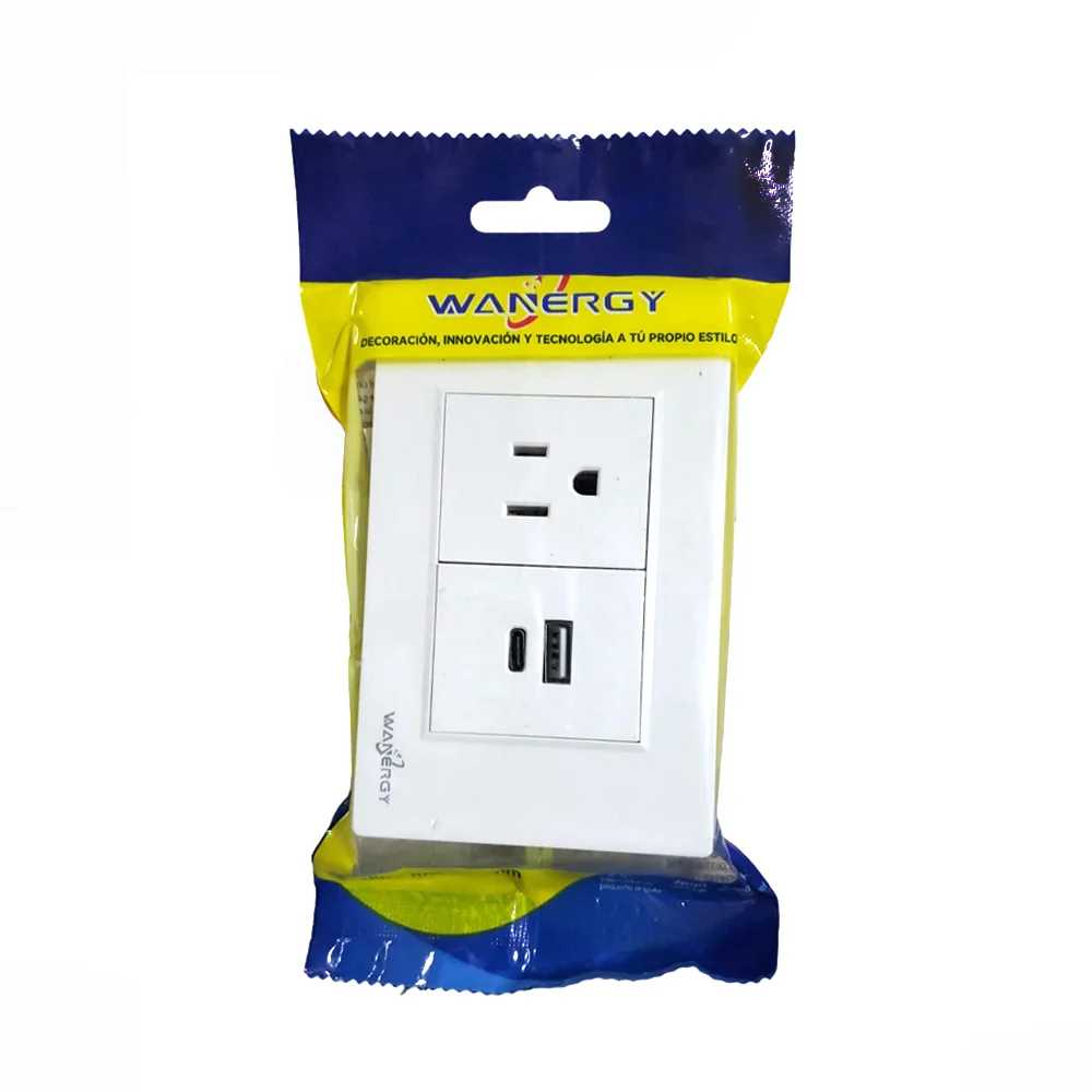 Placa enchufe de pared con 1 contacto tomacorriente, 1 contacto usb y 1 contactos tipo c / 05234