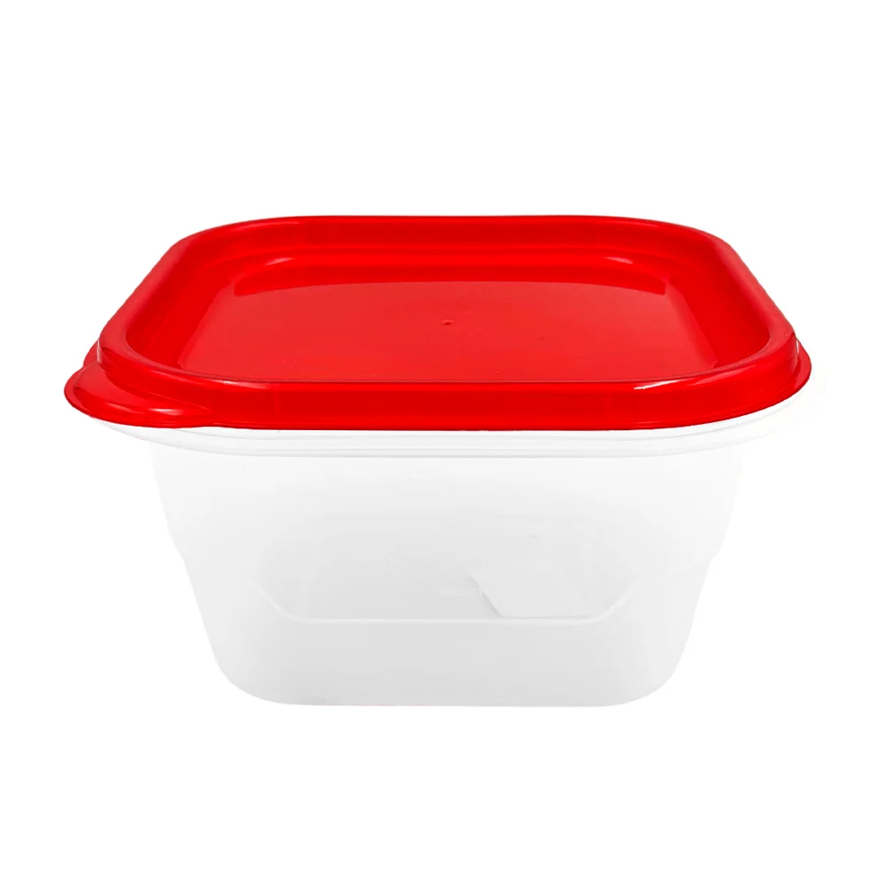 Tupper cuadrado de plástico transparente, capacidad 42 oz - 1.2 litros, variedad de colores en las tapas / 053552 / envase 42 oz cuadrado