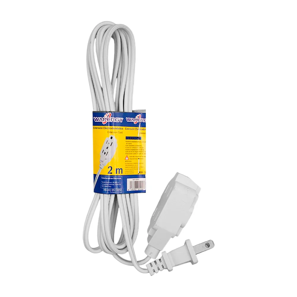 Extensión eléctrica wanergy de 2 metros para interior con 3 tomacorrientes, color blanco / 05500
