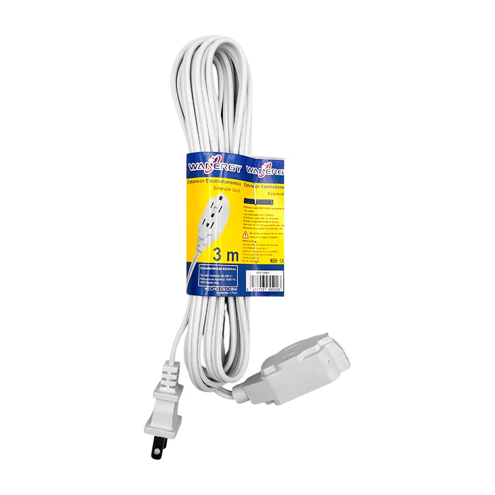 Extensión eléctrica wanergy de 3 metros para interior con 3 tomacorrientes, color blanco / 05501
