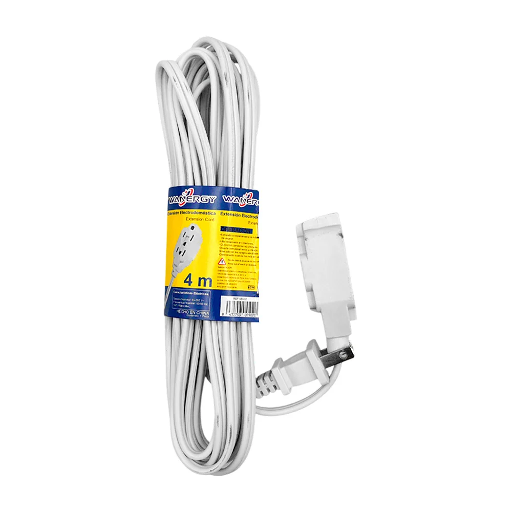 Extensión eléctrica wanergy de 4 metros para interior con 3 tomacorrientes, color blanco / 05502