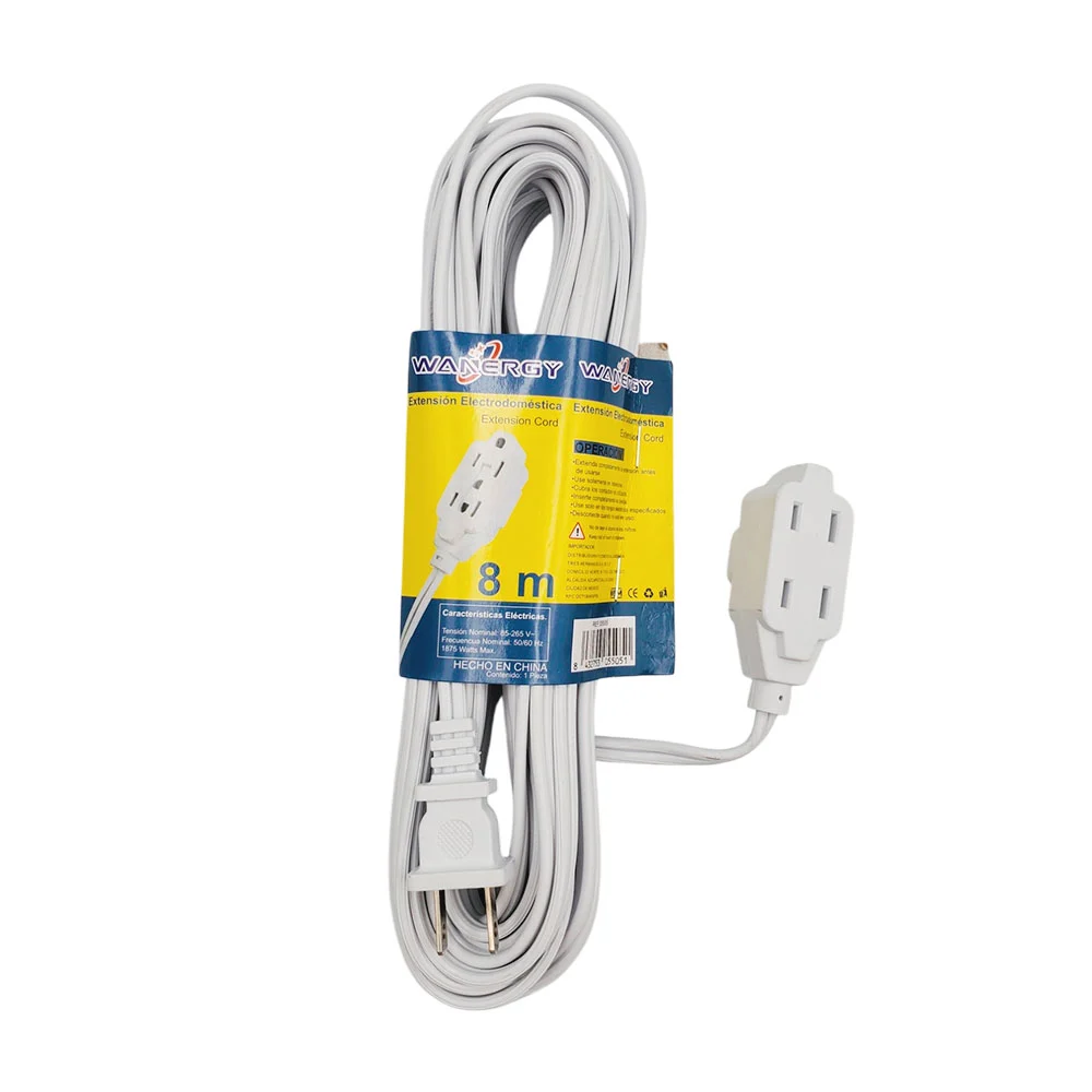 Extensión eléctrica wanergy de 3 contactos para interior, 8m, color blanco / 05505