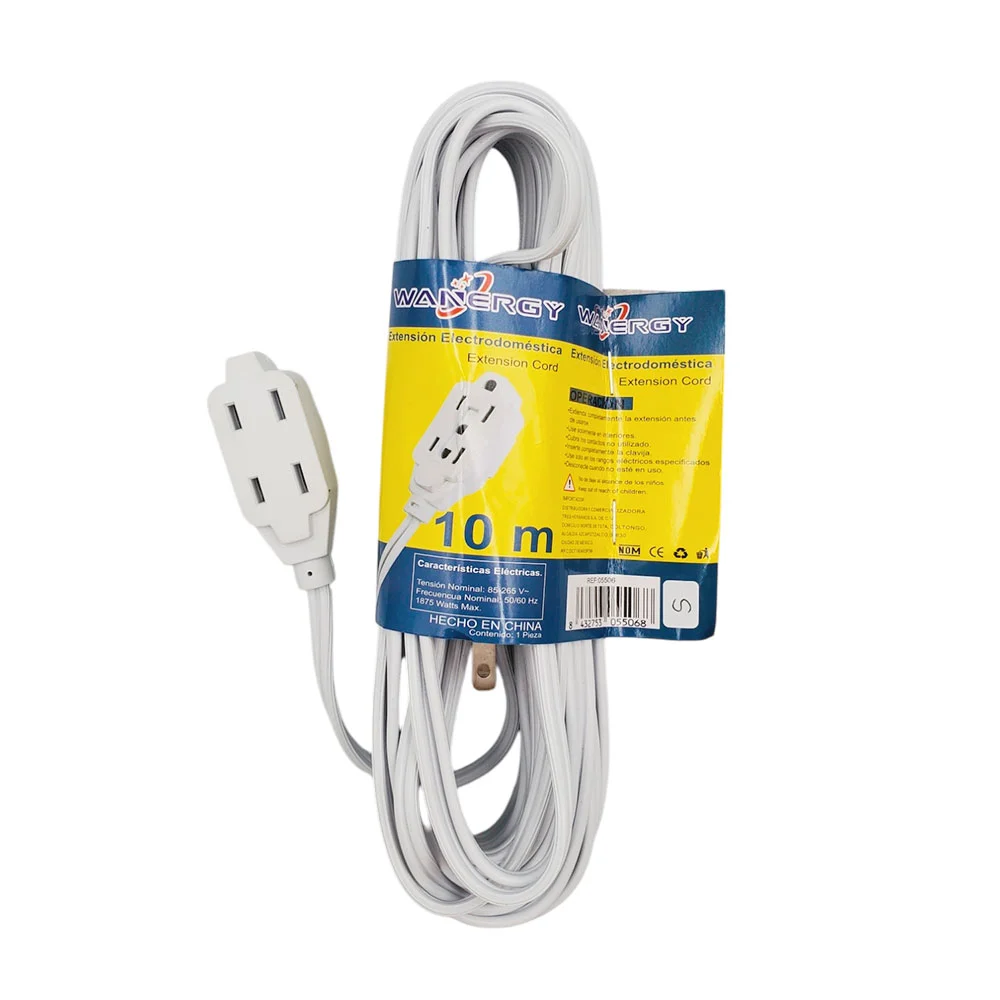 Extensión eléctrica wanergy de 3 contactos para interior, 10m, color blanco / 05506