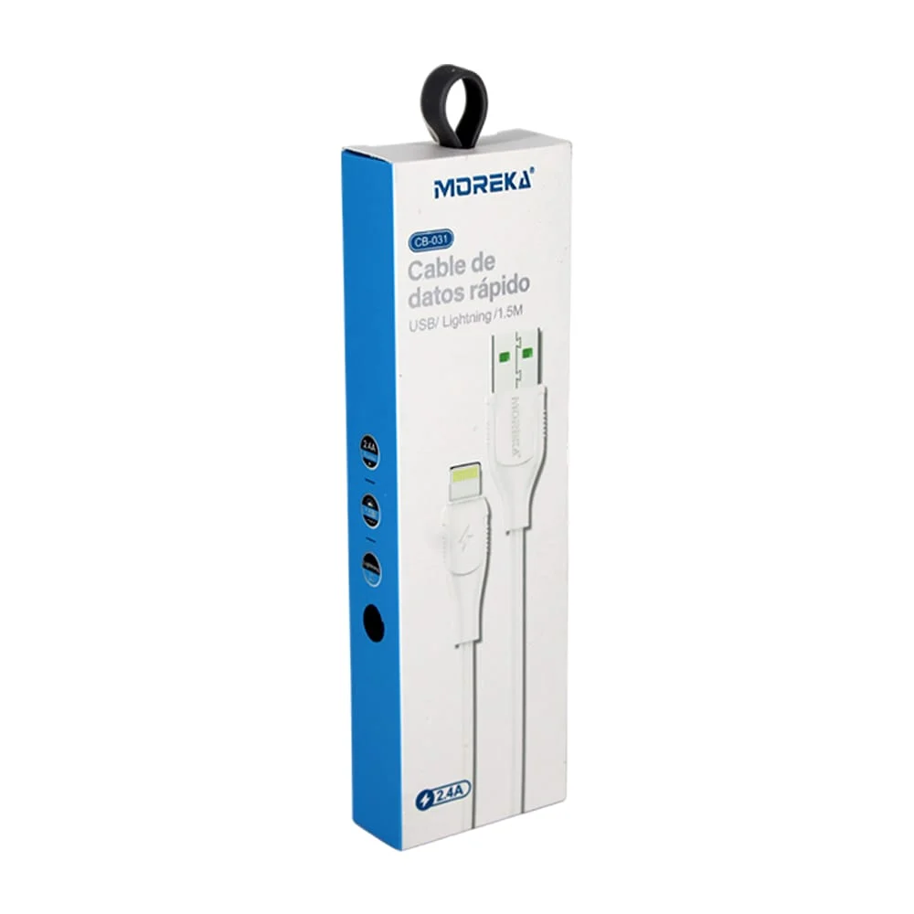 Cable de transferencia de datos y carga rápida con entrada usb-lightning, 1.5m, 2.4a / cb-031