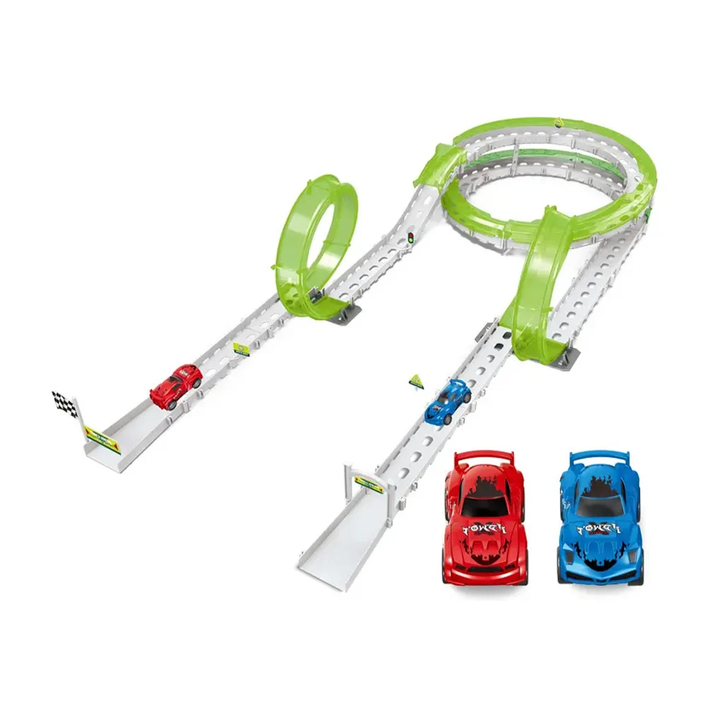Pista armable 31pzas racing track x con mini carro y 2 rampas de 360°, variedad de colores / 077-9
