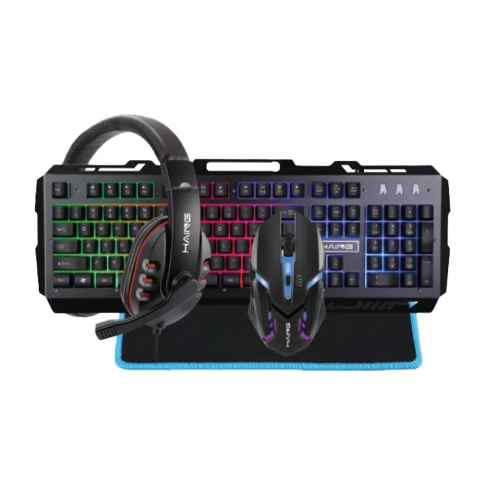 Kit gamer 4 en 1 teclado, mouse, mouse pad y audífonos de diadema con luz led rgb / gaming kit / hi-401-khmm