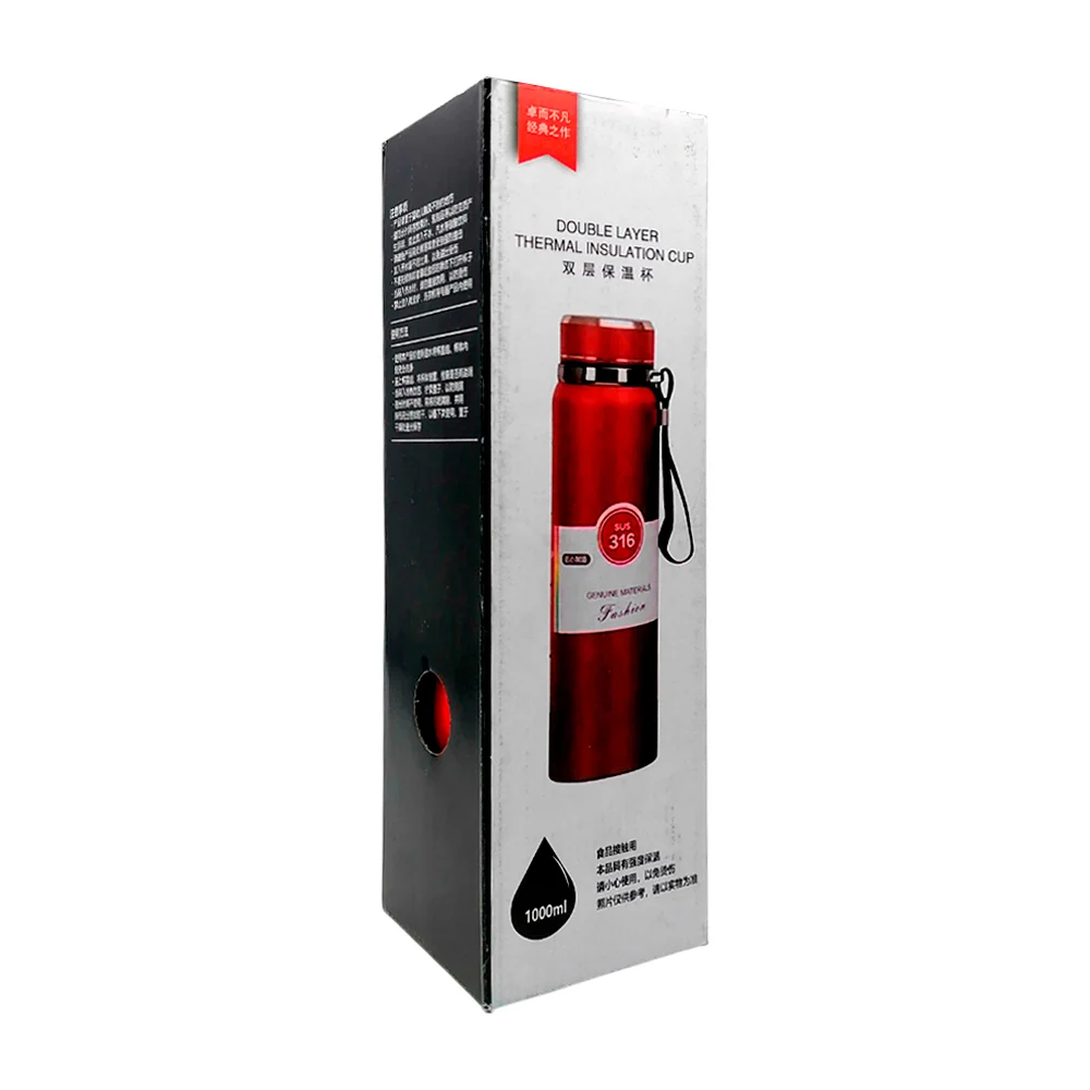 Botella termo liso de acero inoxidable con capacidad de 1000ml + correa de mano, variedad de colores / double layer thermal insulation cup sus 316 / x2065
