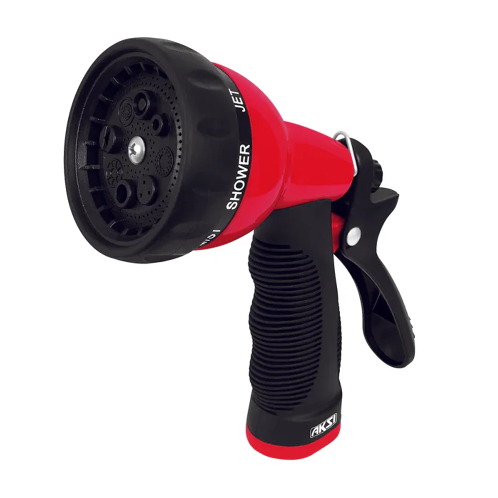 Pistola plástica para riego, 3/4" con 8 tipos de chorro / pistola jardinería / aksi