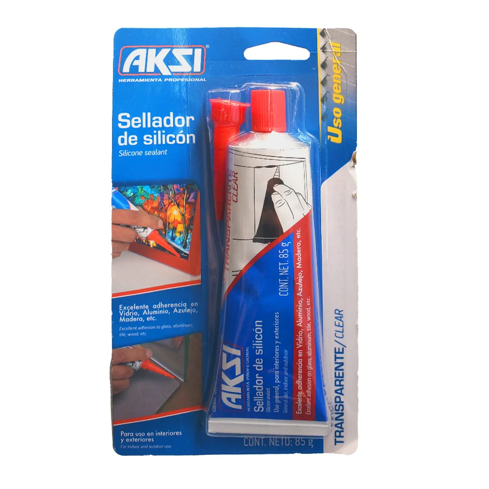 Sellador de silicón transparente aksi para uso general de interiores y exteriores, 85g / 105211