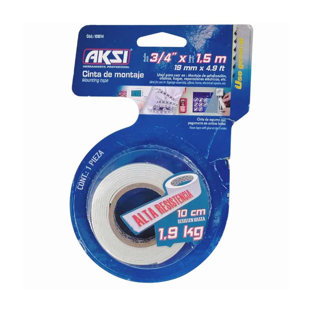 Cinta aksi doble cara multiusos con 1.5 metros y 1.9cm de ancho para montaje / 109014