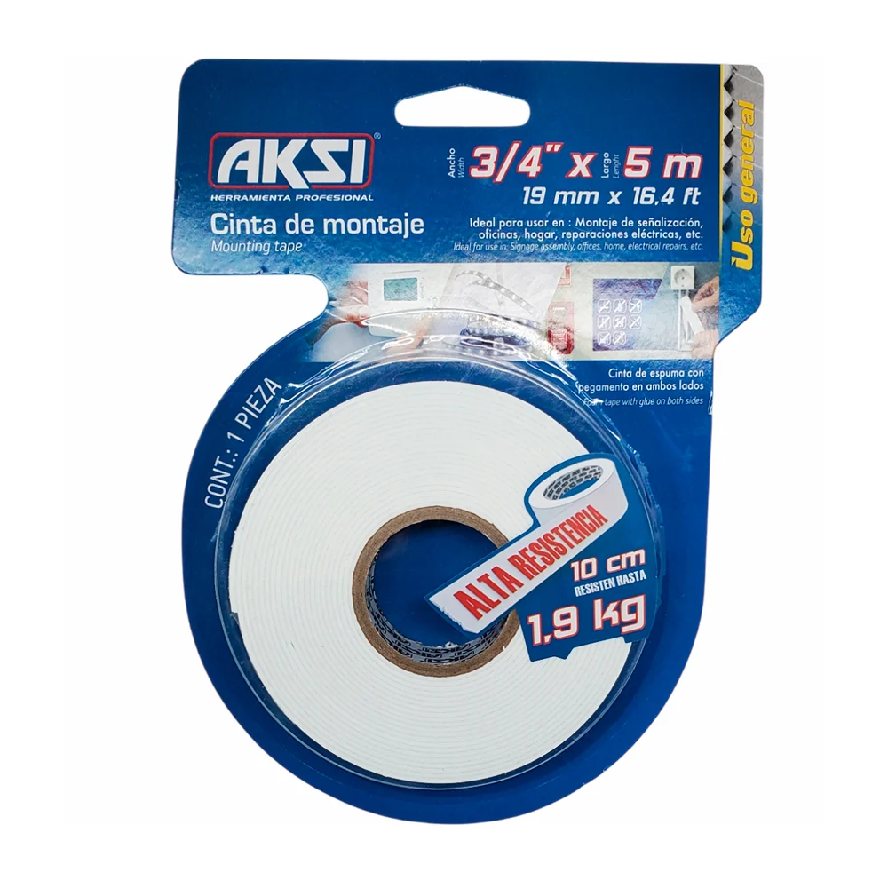 Cinta aksi doble cara multiusos con 5 metros y 1.9cm de ancho para montaje / 109015