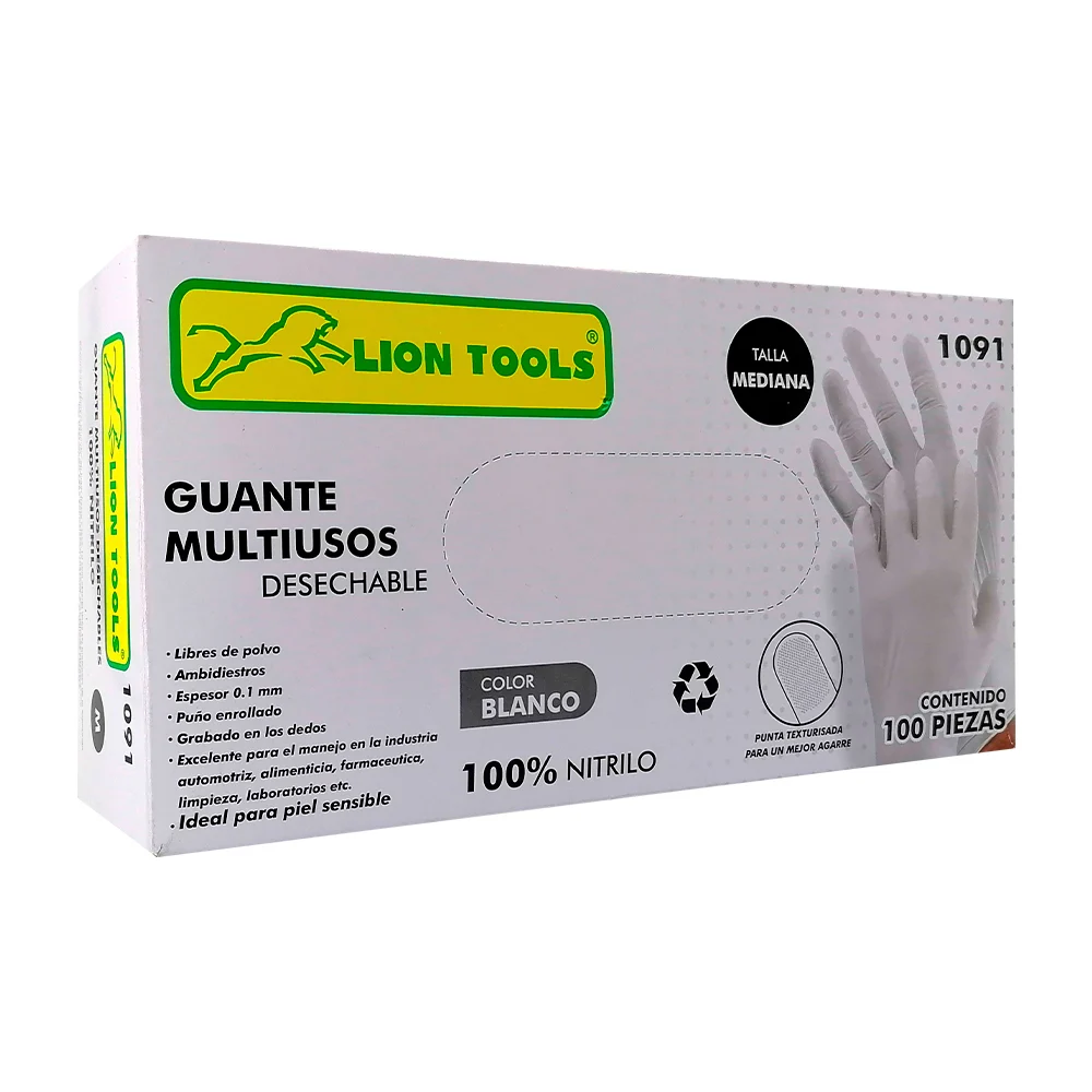 Caja con 100 guantes desechables multiusos de nitrilo, talla mediana en color blanco / 1091