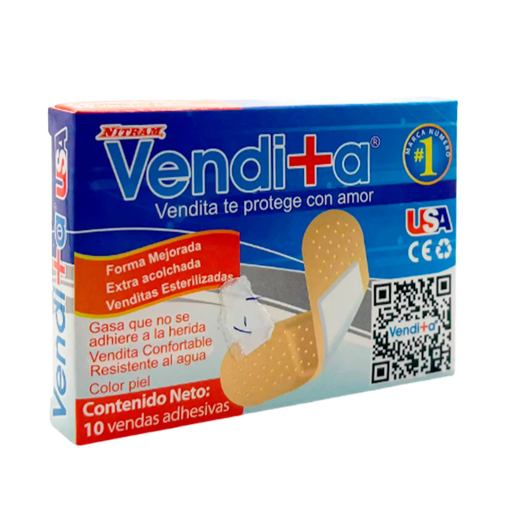 Caja pequeña con 10 banditas curitas adhesivas, usos varios / nitram / vendita