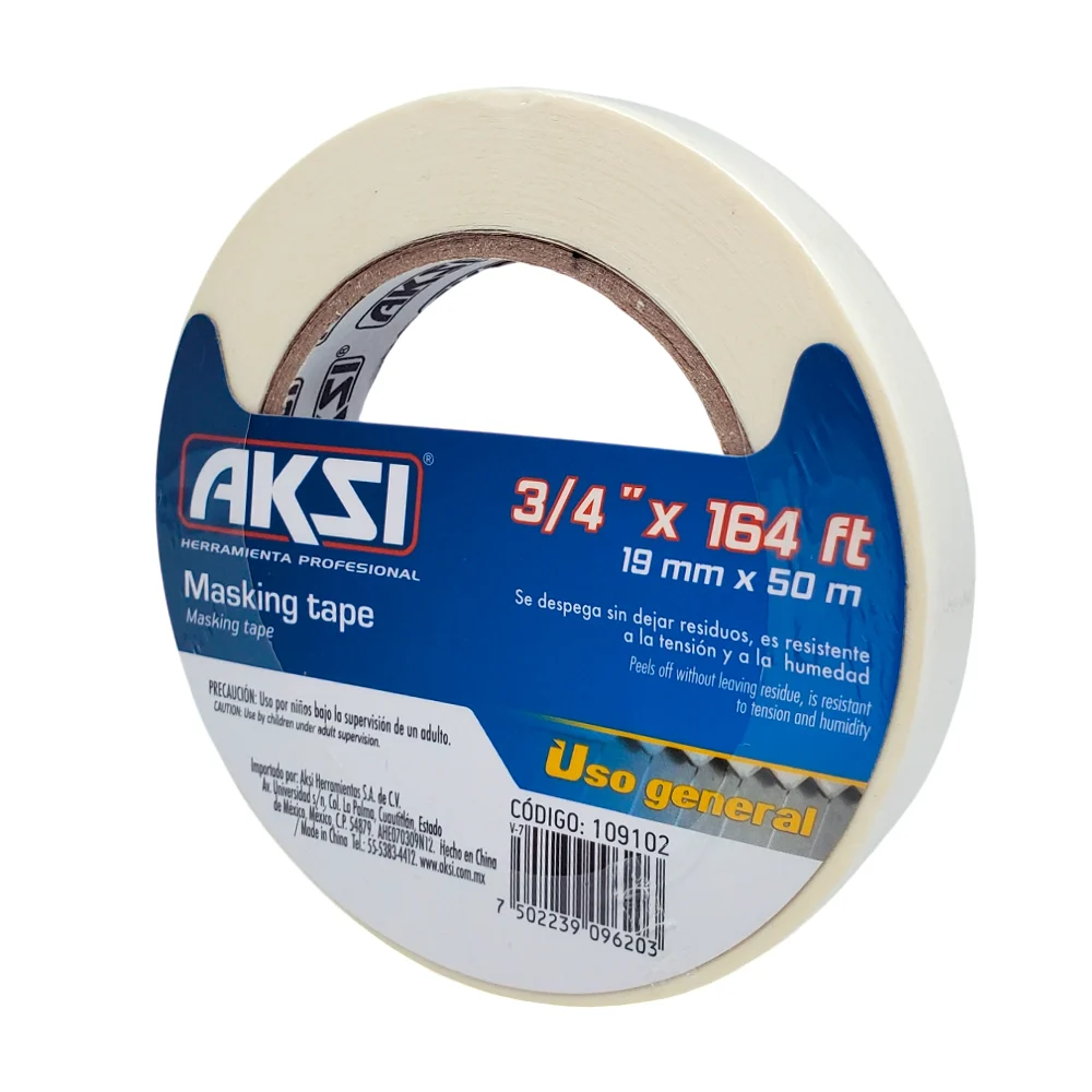 Cinta adhesiva aksi masking tape multiusos con 50 metros y 1.9cm de ancho / 109102