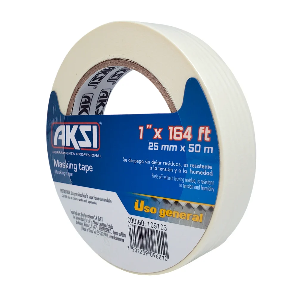 Cinta adhesiva aksi masking tape multiusos con 50 metros y 2.5cm de ancho / 109103