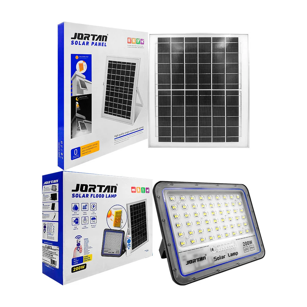 Lámpara reflector de 200w ip66 con control remoto y panel solar / jortan solar panel / 11-0073