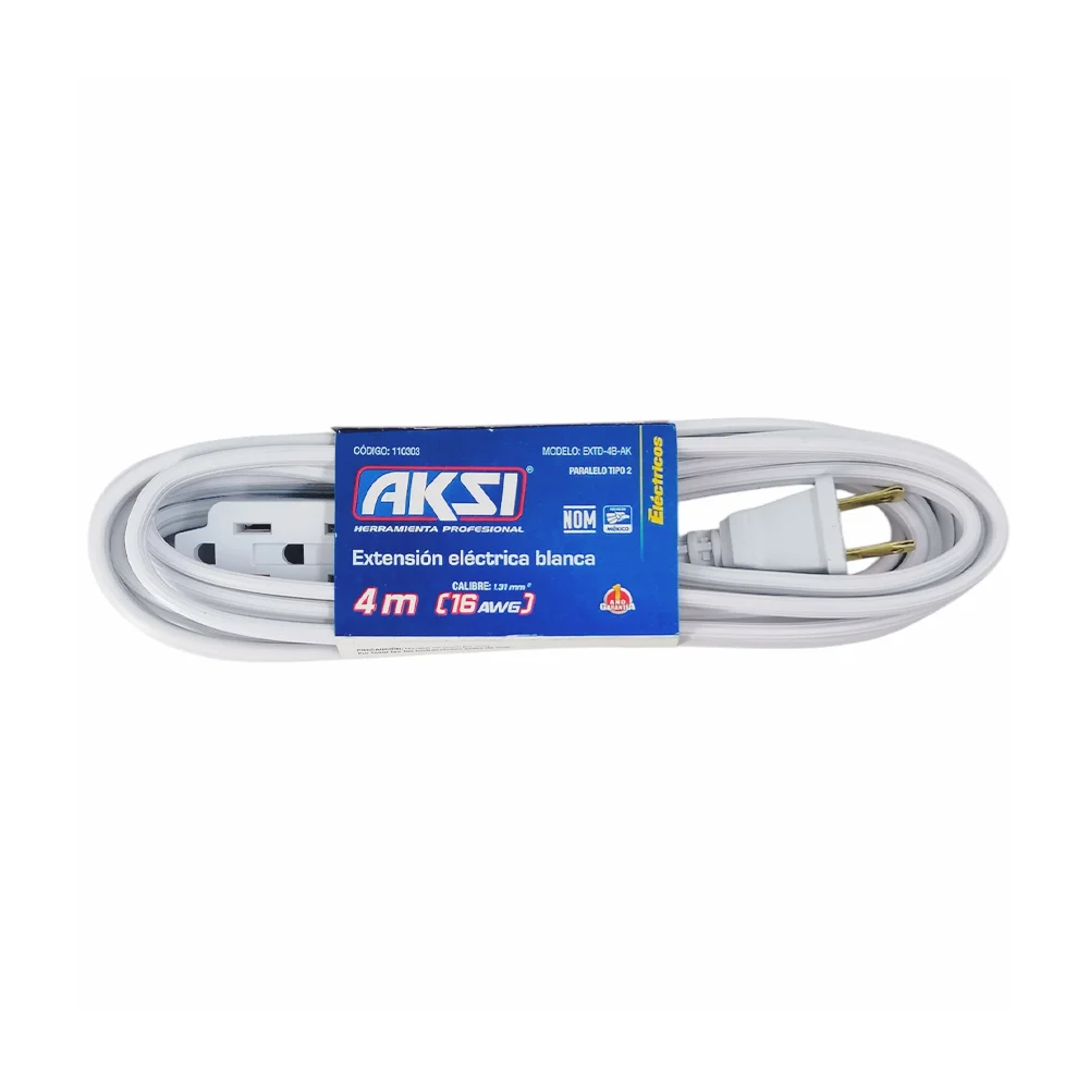 Extensión eléctrica aksi doméstica blanca de 4 metros con 3 contactos / extd-4b-ak