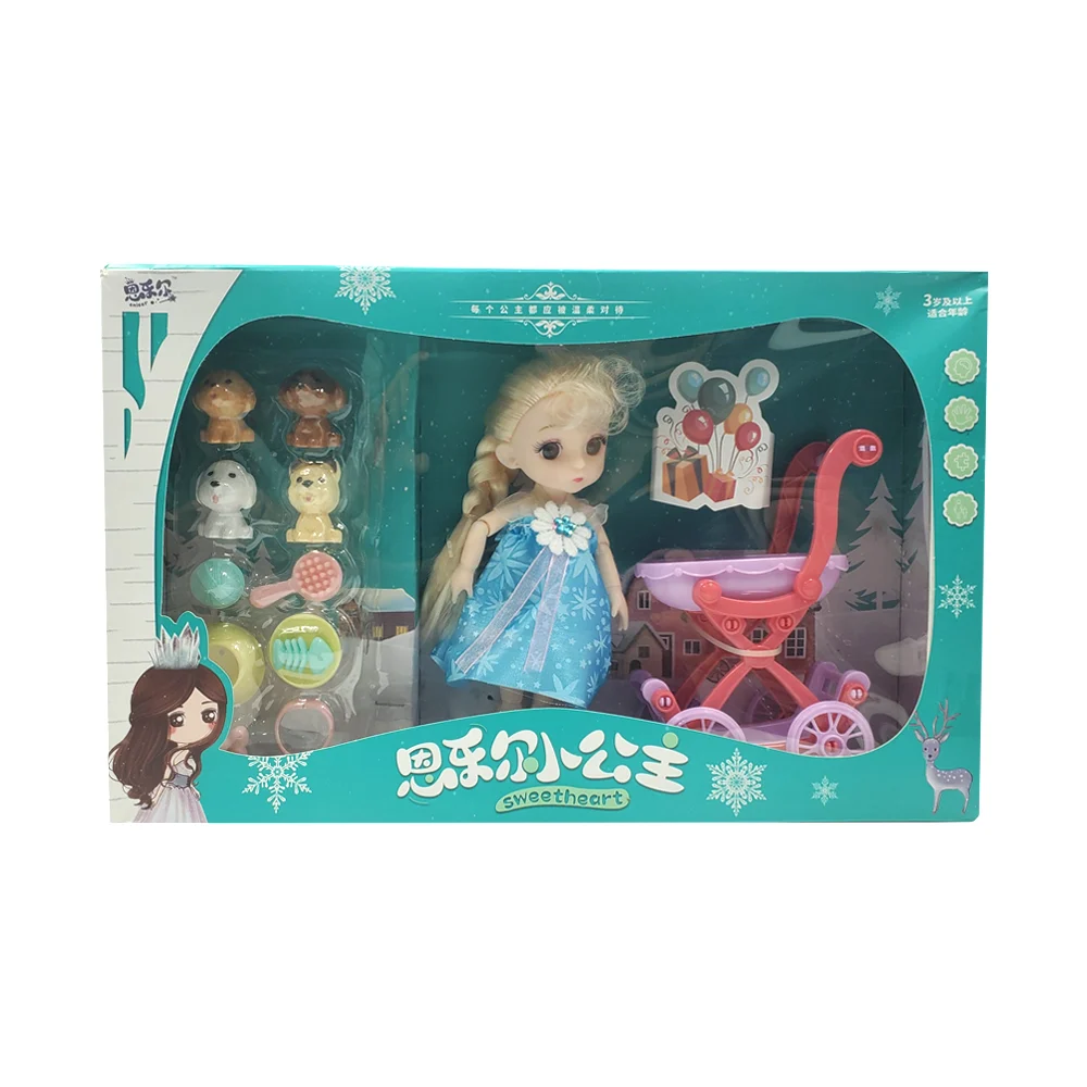 Muñeca articulada de juguete 16cm con accesorios en forma de carriola y mascotas / sweetheart / 1111-21
