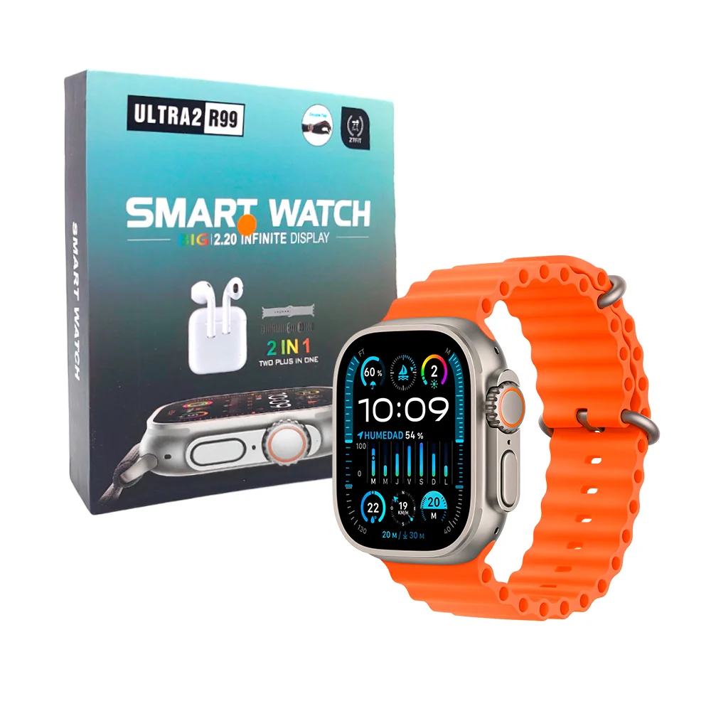 Smart watch con 2 juegos de correas de plástico y audífonos inalámbricos con estuche de carga, variedad de colores / ultra2r99
