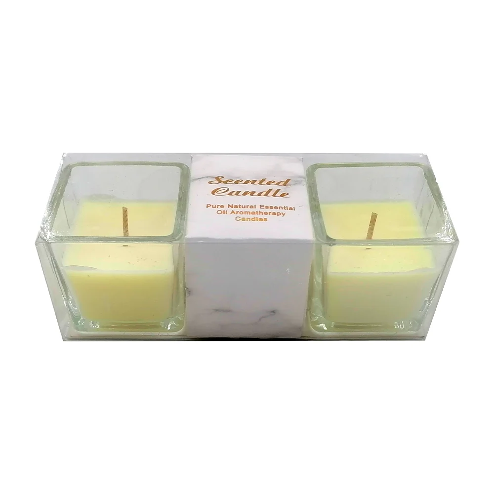 Paquete con 2 velas de cera con aroma y veladoras de vidrio, 5x5.5cm / scented candle / 11169