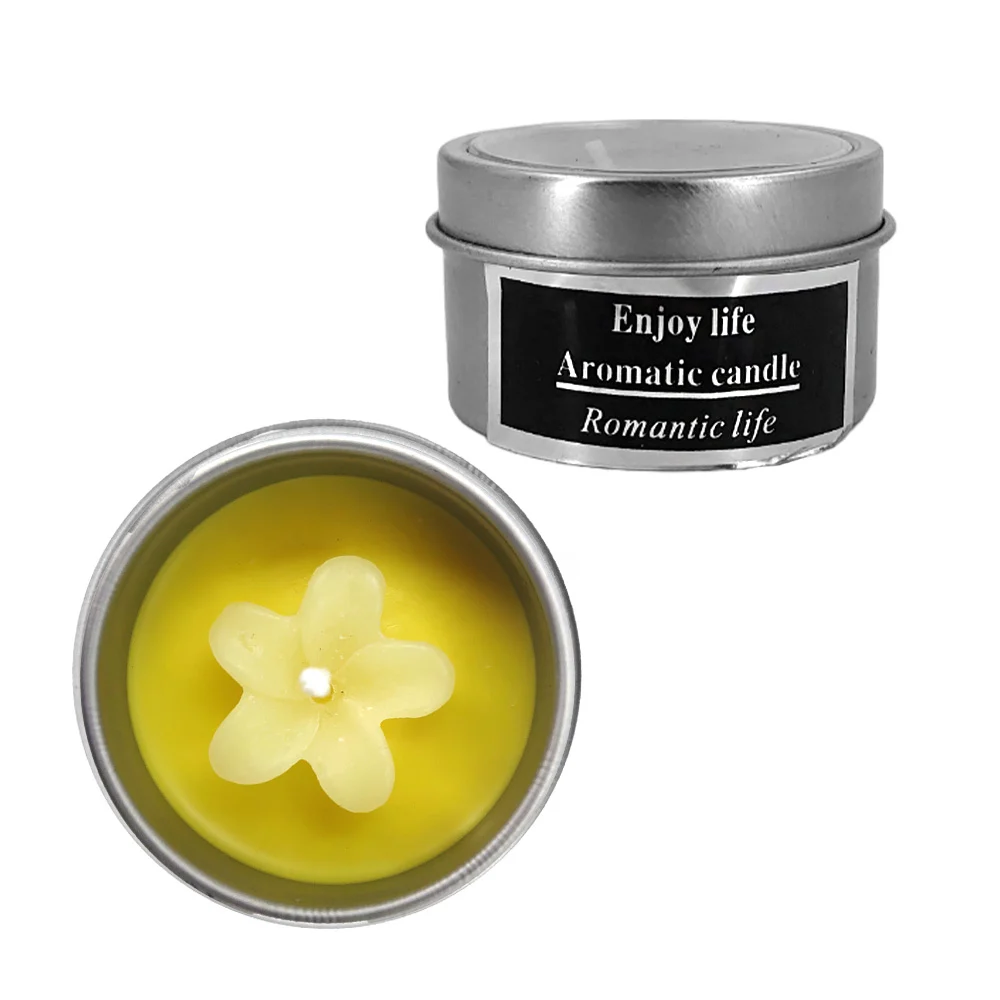 1pza Vela de cera con aroma y adorno de flor + frasco metálico con tapa, 5x3cm, variedad de aromas / enjoy life / 11187