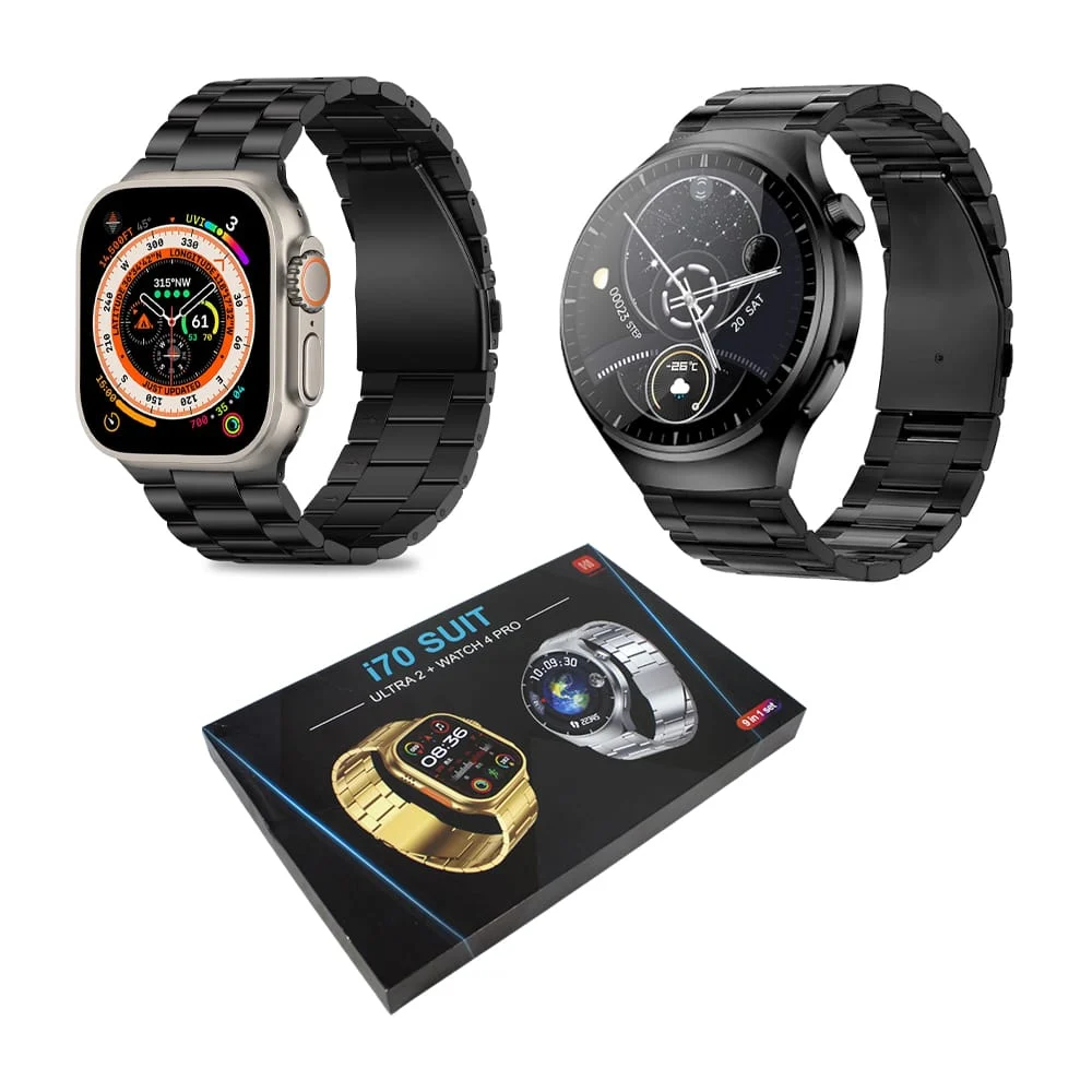 Set de 2 smart watch ultra en forma cuadrada y circular + 7 correas intercambiables y 2 cargadores magnéticos / i70 suit