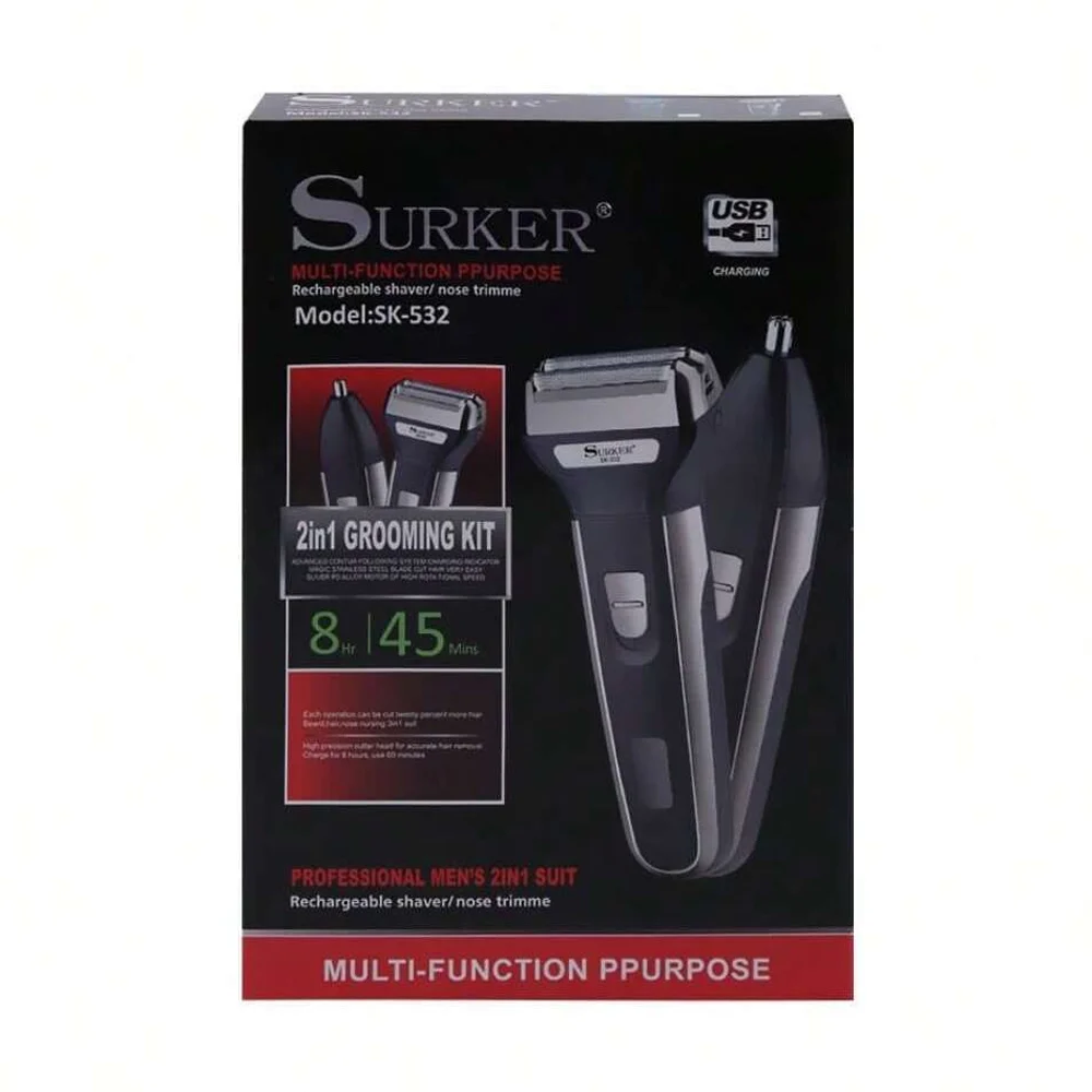 Maquina rasuradora surker eléctrica con cabezales intercambiables para barba y nariz / sk-532 / 11359