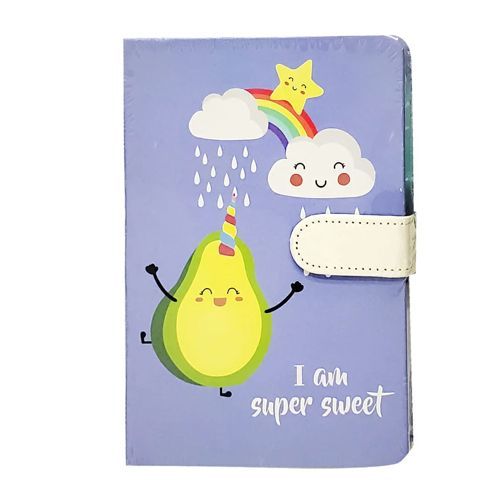 Libreta mediana de pasta gruesa con diseño de aguacate y arcoíris y broche de imán, variedad de diseños / 11377