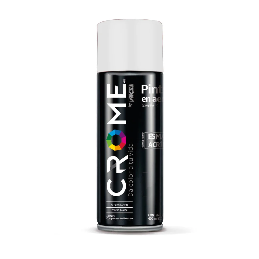 Pintura en aerosol / esmalte acrílico crome de secado rápido en color blanco mate, 400ml / pa-010 / 114252