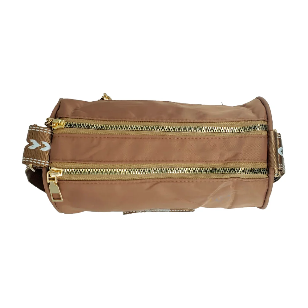 Bolsa de mano pequeña en forma cilíndrica con 2 compartimentos, bolsillo enfrente + correa y monedero redondo, variedad de colores / weng pan / 1155