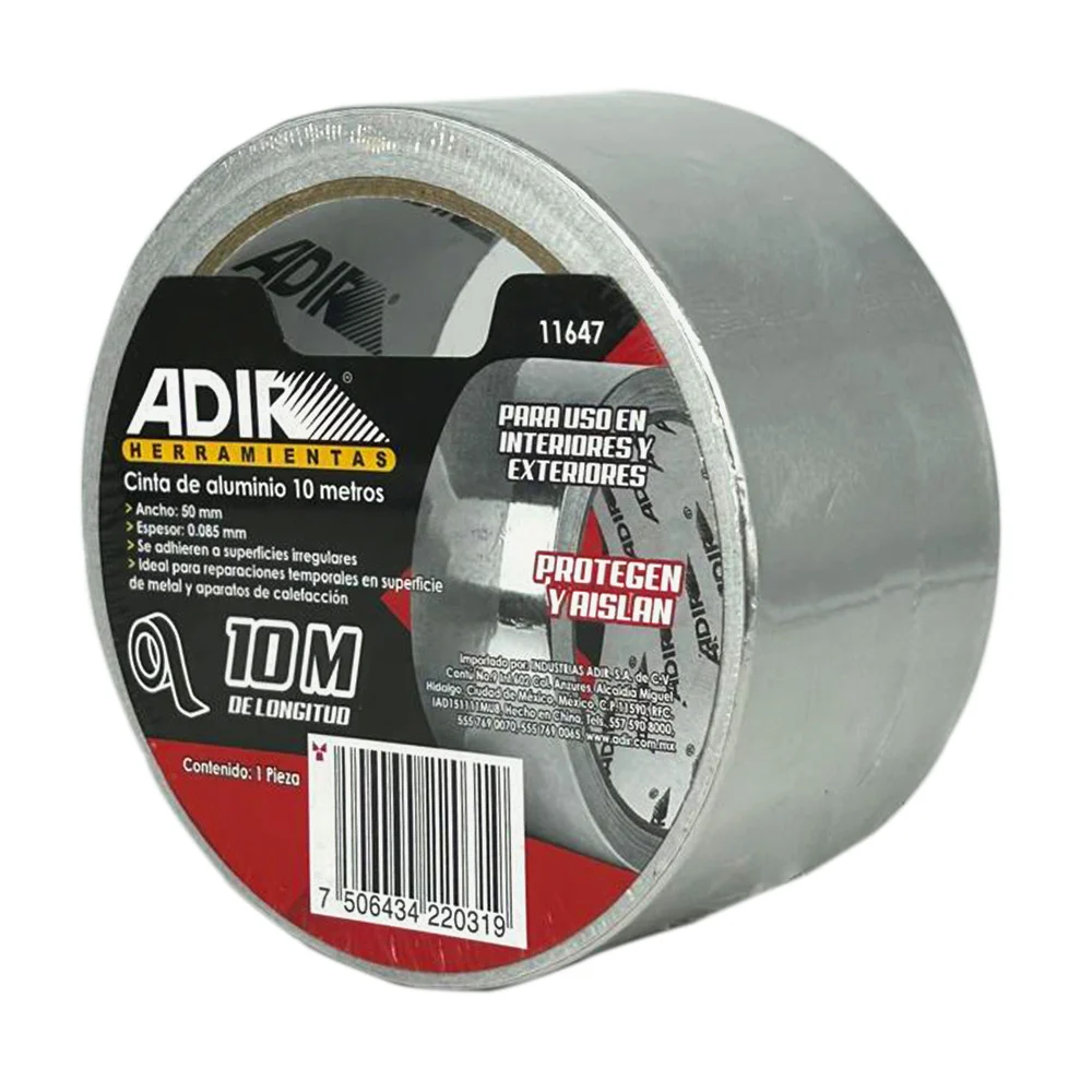 Cinta adhesiva de aluminio multiusos con 10m y 5cm ancho para proteger y aislar / adir herramientas