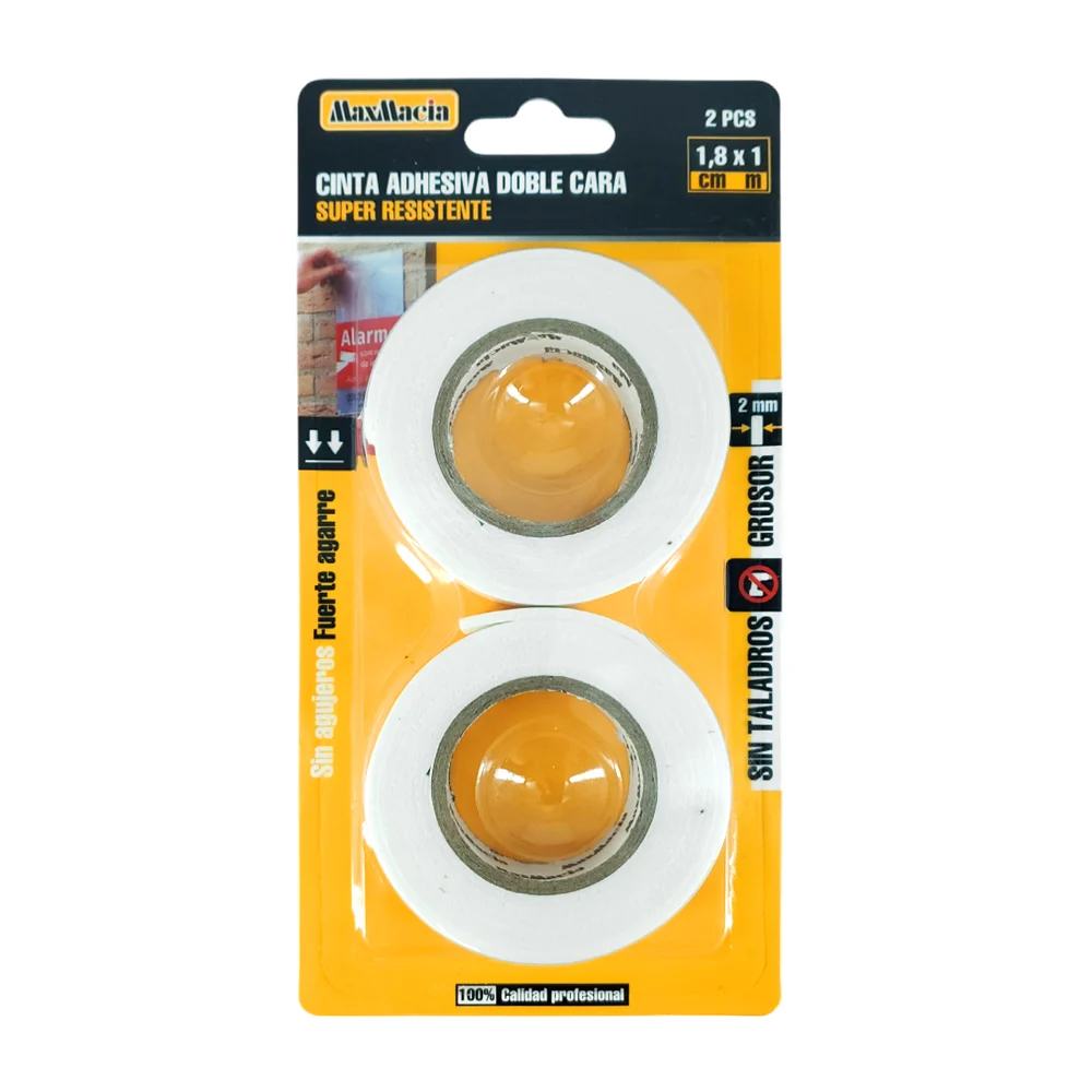 Paquete 2 cintas adhesivas de doble cara, resistentes, variedad de usos / 1.8x1m / maxmacia