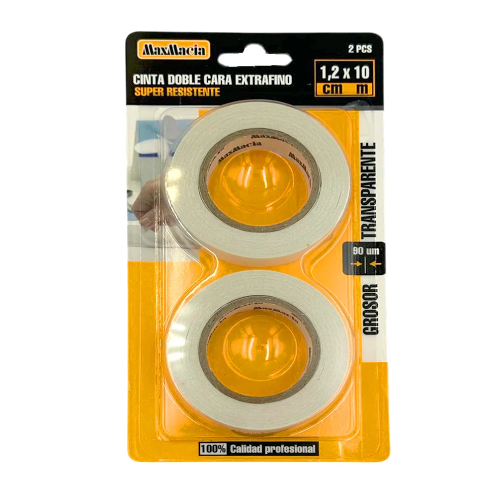 Blíster 2 cintas adhesivas maxmacias doble cara extrafinas de 10m y 1.2cm de grosor / 11660