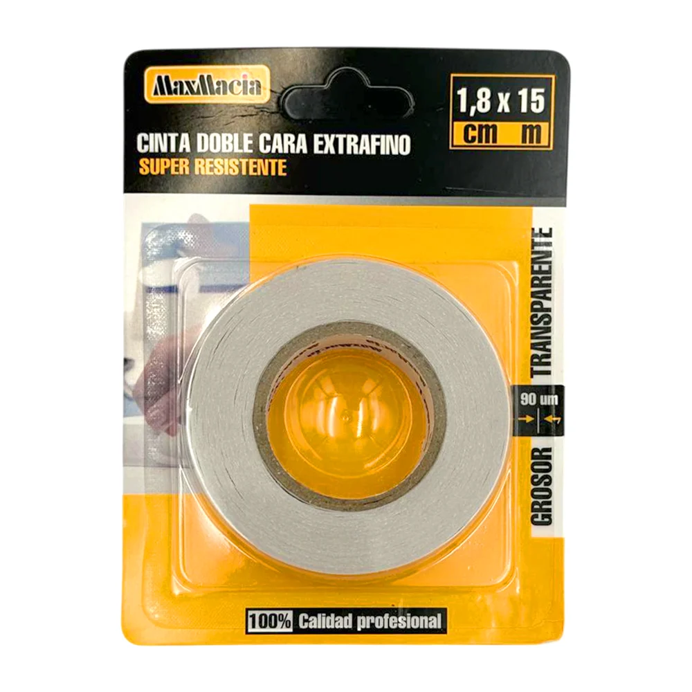 Cinta maxmacia doble cara extrafina super resistente de 15m y 1.8cm de grosor / 11661